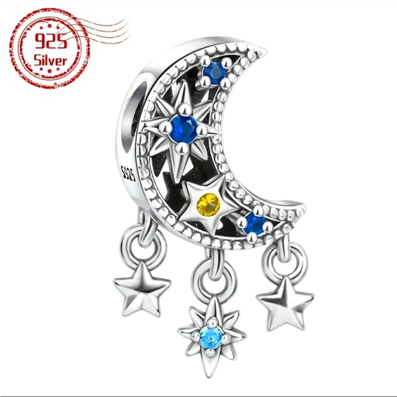 925 Sterling Silver Moon & Stars Charm-NWT - Picture 1 of 4